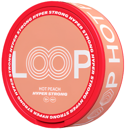 Nicotine pouch can of LOOP HOT PEACH product on a white background